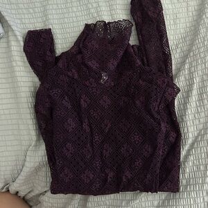 Free people maroon lace turtleneck top S